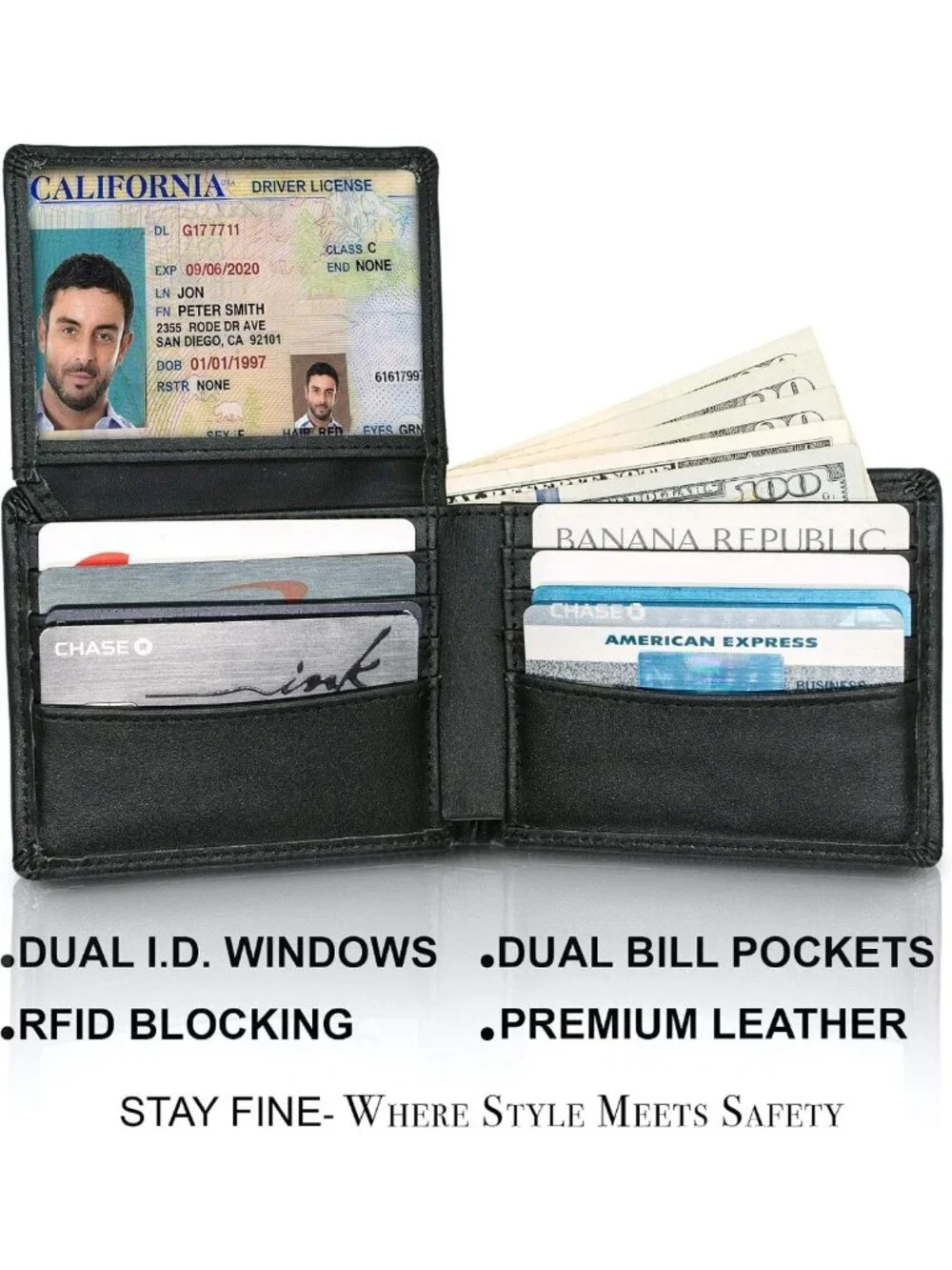 RFID Blocking Leather Bifold Wallet for Men | Slim Design, 8 Card Slots, 2 ID